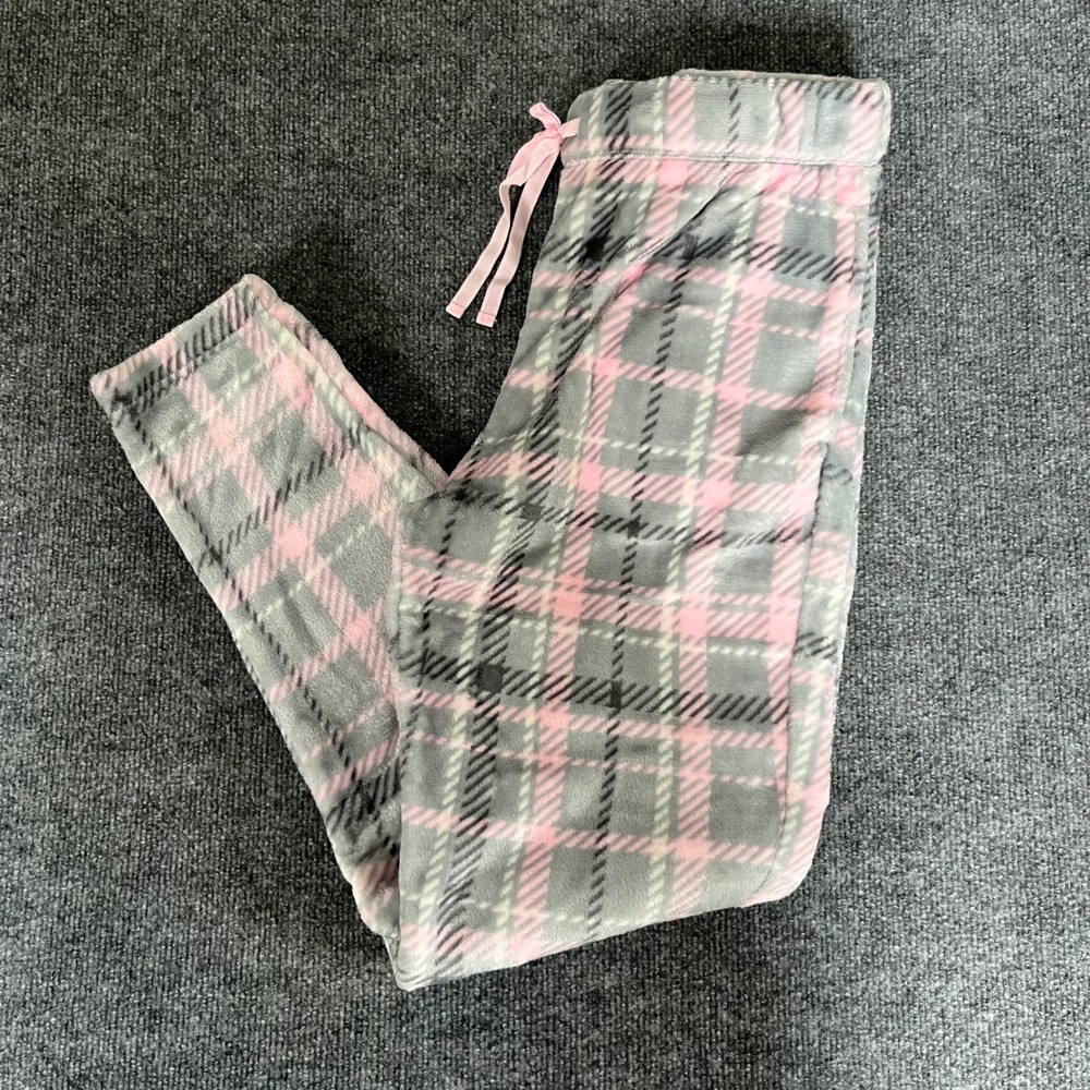 Joyspun Womens Pink Grey Plaid Fleece Pajama Pants Joggers Medium 8-10